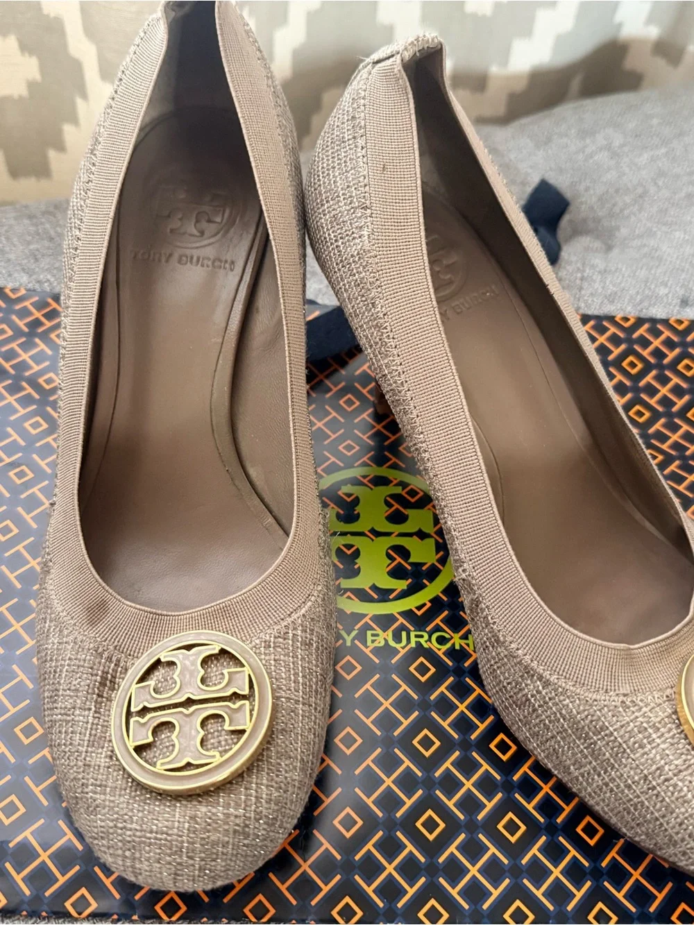 Tory Burch Women's Taupe Logo Heels